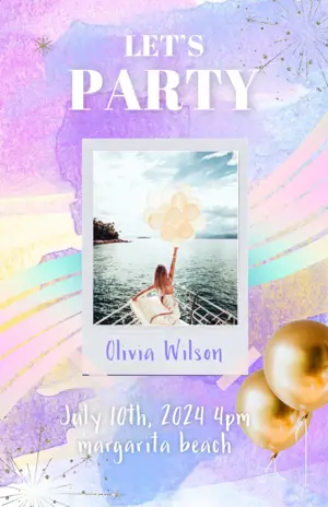cute water color background birthday invitation template 