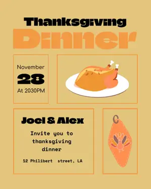 Orange and Beige modern Illustrative Thanksgiving Invitation