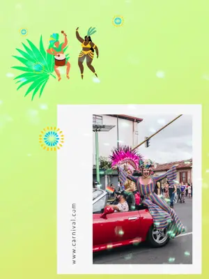 A Car Driving Down A Street Next To A Person In A Costume Carnival Template