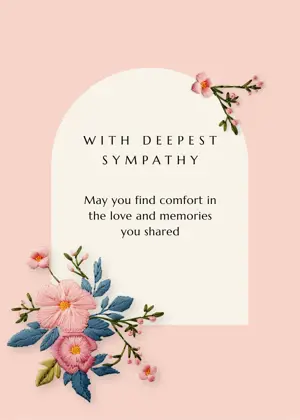 Pink floral sympathy greeting card template