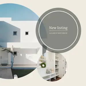 A White House With A Gray Circle Around It Real Estate Template