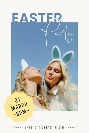 a photo of 2 women with bunny’s ears easter party Invitation template