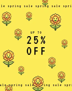 Yellow spring sale pixel art Instagram post template 