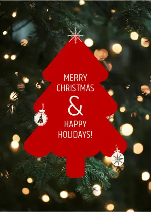 Minimalist red tree icon merry Christmas greeting card template 