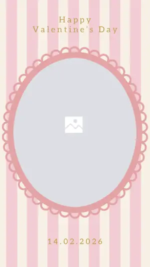 Happy Valentine’s Day pink stripes beige rococo style 