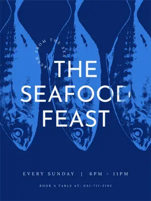 Blue restaurant invitation fisherman aesthetic 2025 trends template