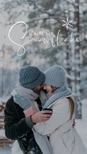 A couple cuddling in the snow winter story template