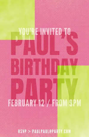 pink risograph background typography Birthday party invitation template