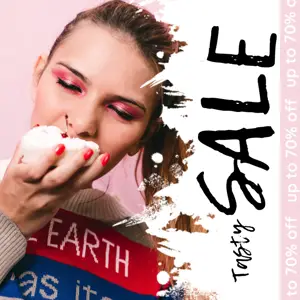 A Woman Eating A Doughnut While Holding A Book Facebook Post Template