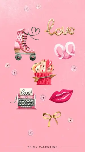 A Pink Background With A Typewriter Love Story Template