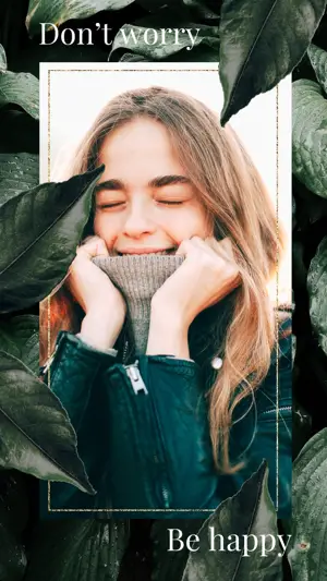 A Woman With Her Eyes Closed And A Green Plant Behind Her Leaves Template