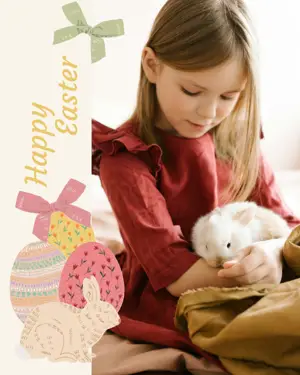 Girl holding a bunny Easter greeting card template 
