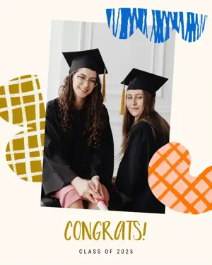 a photo of friends and abstract shapes graduation template 