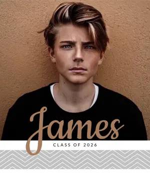 A Man With A Black Shirt And A Gray And White Chevron Background Graduation Template