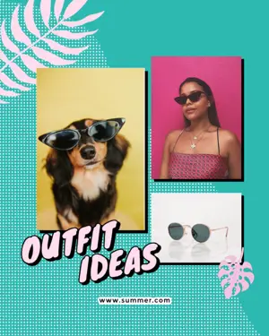 A Collage Of Photos With A Dog Wearing Sunglasses Retro Summer Template