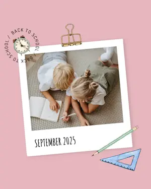 Kids photo frame  and illustrations back to school Instagram post template