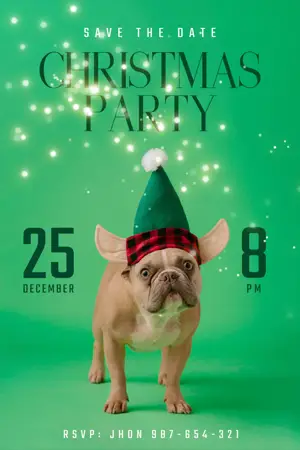 green funny dog Christmas party holiday invite template