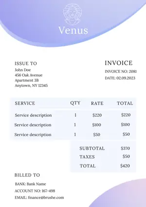  small business purple Gradient minimalist invoice template 
