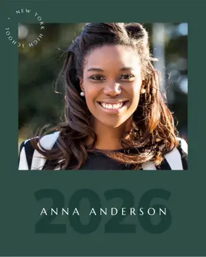 a photo of a female student on a green background graduation template 