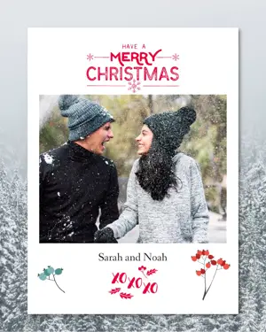 Christmas Card With An Image Of A Couple In The Snow Template