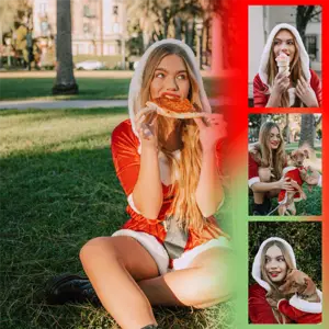 Christmas green and pink photo collage square post