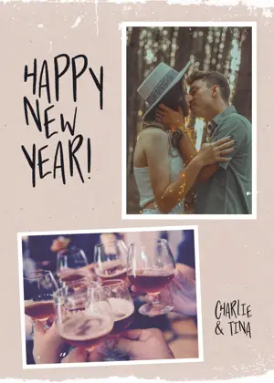 Couple photos new year greeting card template 