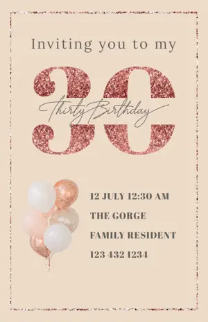 beige & glitter Birthday Invitation template 