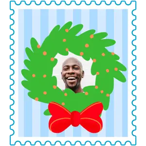 A Stamp With A Picture Of A Man With A Christmas Wreath On It Christmas Stickers Template
