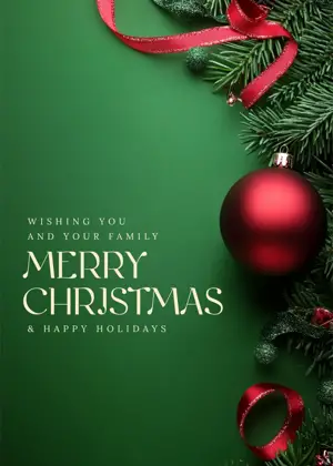 Minimalist green merry Christmas greeting card template 