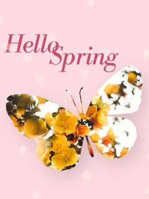 A photo Of Flowers in a butterfly shape Hello Spring Template