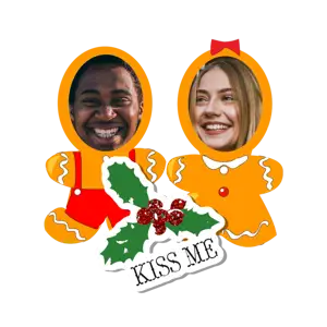 A Picture Of A Man And A Woman With A Gingerbread Man Christmas Stickers Template