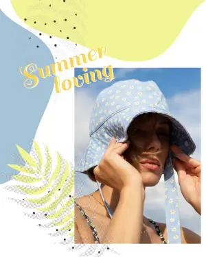A woman in a bucket hat retro summer template 