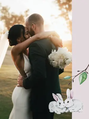 A Bride And Groom Hugging Each Other In A Field Hello Spring Template