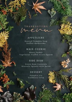 autumn leaves Thanksgiving dinner menu template 