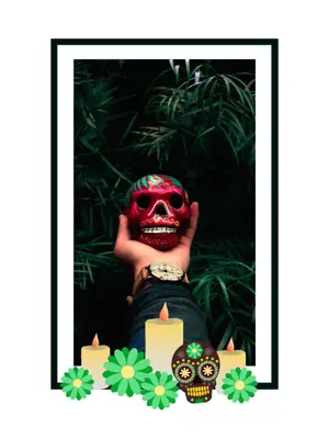 A Picture Of A Person With A Skull Mask And Candles Day Of The Dead Template