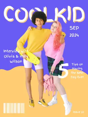 purple yellow colourful young magazine cover