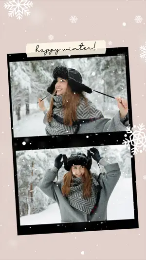 Photo collage woman in snow winter story template 