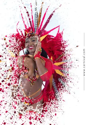 A Woman In A Red Costume Talking On A Cell Phone Carnival Template