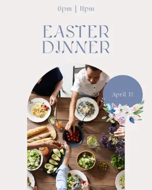 A Group Of People Sitting Around A Table With Plates Of Food Happy Easter Template