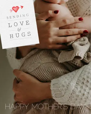 Mother And Baby hugging Mother's Day greeting card template