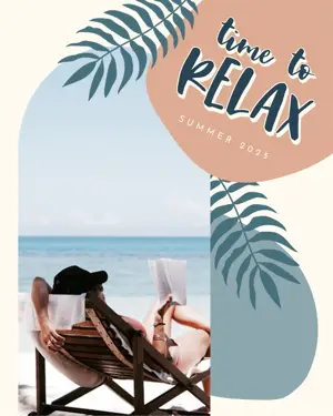 A Woman relaxing in the beach retro summer template 