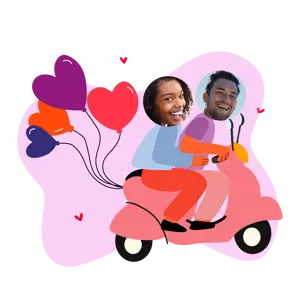 A Man And A Woman On A Scooter With Balloons Love Stickers Template