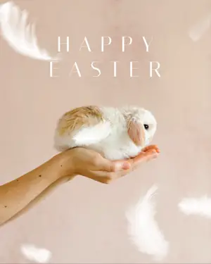 Cute rabbit happy Easter greeting card template