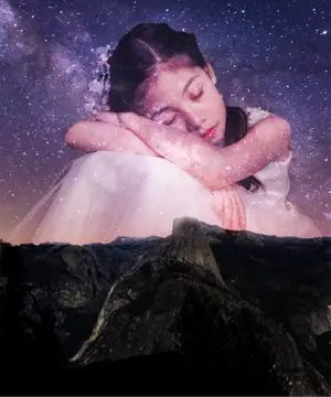 A Woman In A White Dress With Her Eyes Closed And Her Arms Wrapped Around Her Collage Art Template