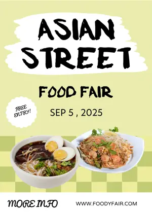 Green Illustrated Asian street food market Poster