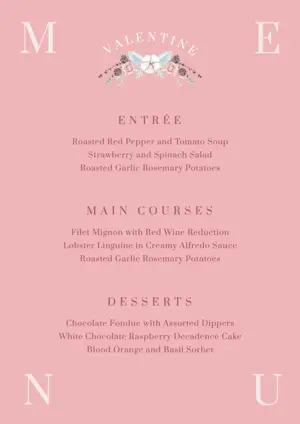 elegant pink floral valentine dinner menu template