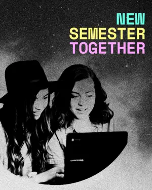 2 friends with a laptop back to school Instagram post template