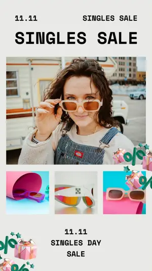 Beige simple singles day sale 4 square photo template