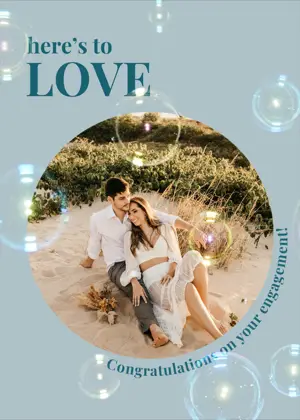 Bubbles effect engagement greeting card template