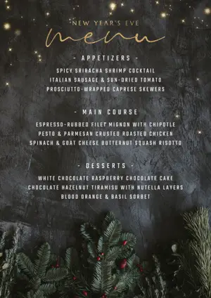 black elegant new year dinner menu template 